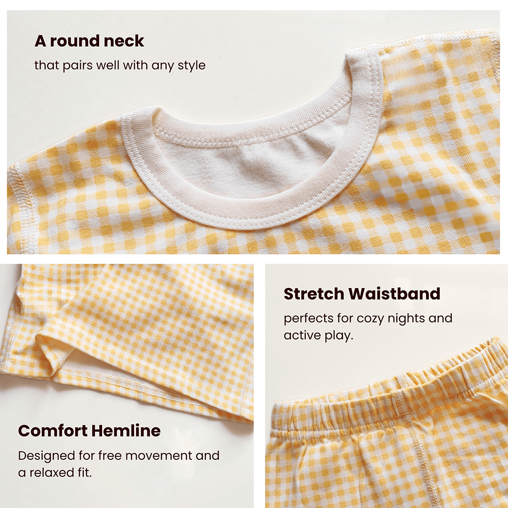 Bonvovo Kids Yellow Plaid Pajama Set – Soft Cotton Sleepwear for Toddlers