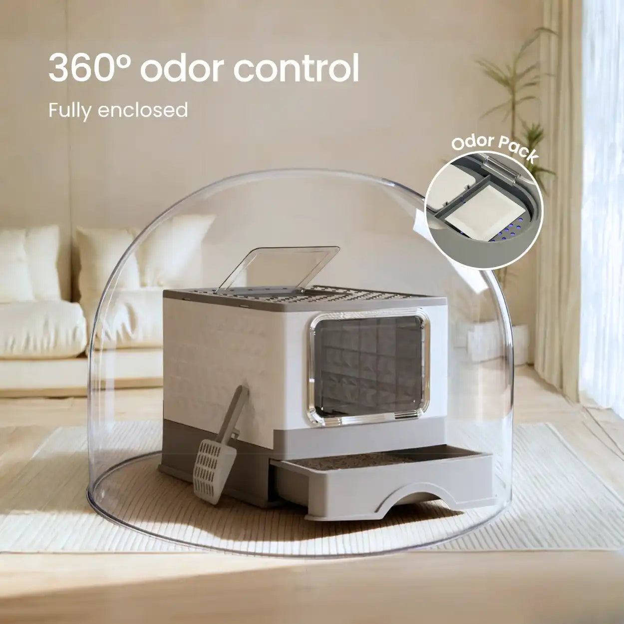 Odor control enclosed cat litter box for home freshness