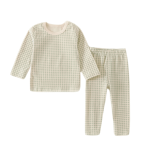 Bonvovo Kids Green Plaid Pajama Set – Soft Cotton Sleepwear for Toddlers