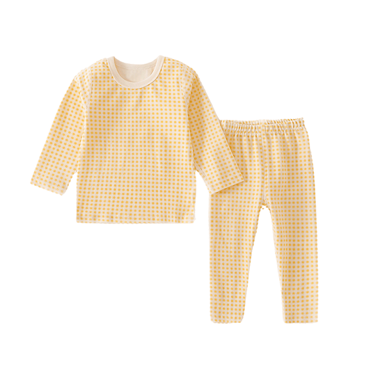 Bonvovo Kids Yellow Plaid Pajama Set – Soft Cotton Sleepwear for Toddlers