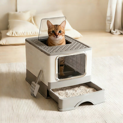 Top Entry Litter Box with Pull-Out Drawer for Large Cats | BONVOVO