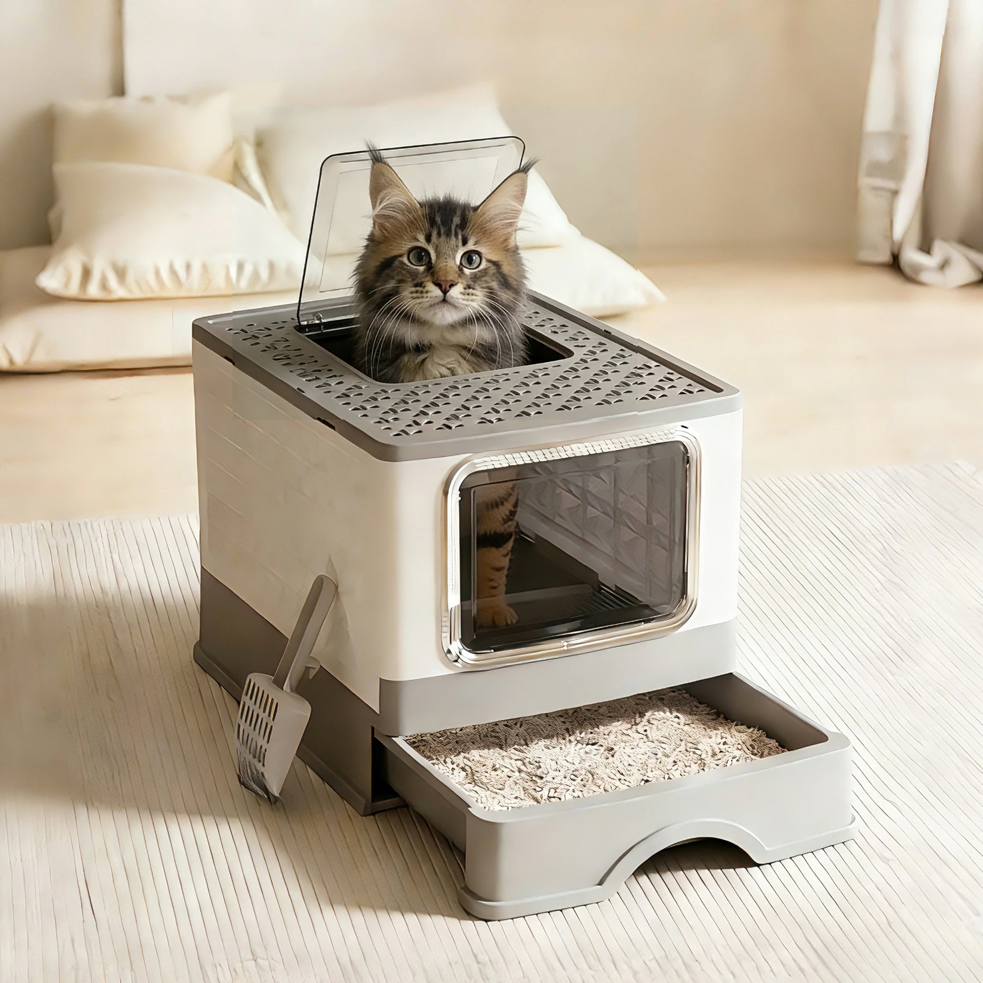 Top Entry Litter Box with Pull-Out Drawer for Large Cats | BONVOVO