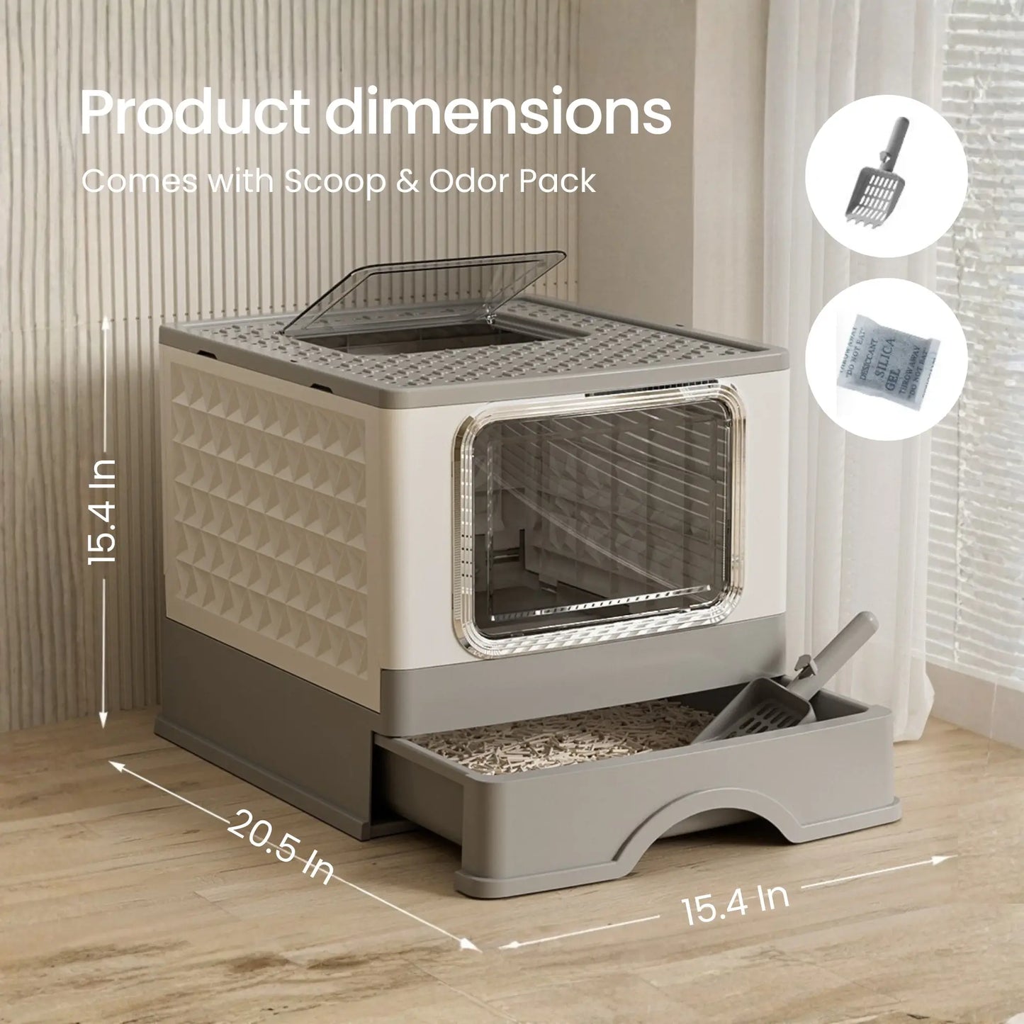 Dimensions and size chart for BONVOVO top entry litter box