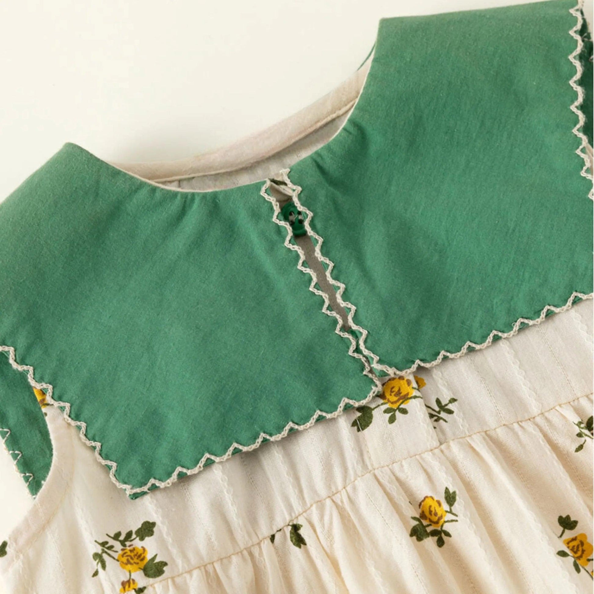 BonvovoFloralSleevelessGreenCollarDressDetail1