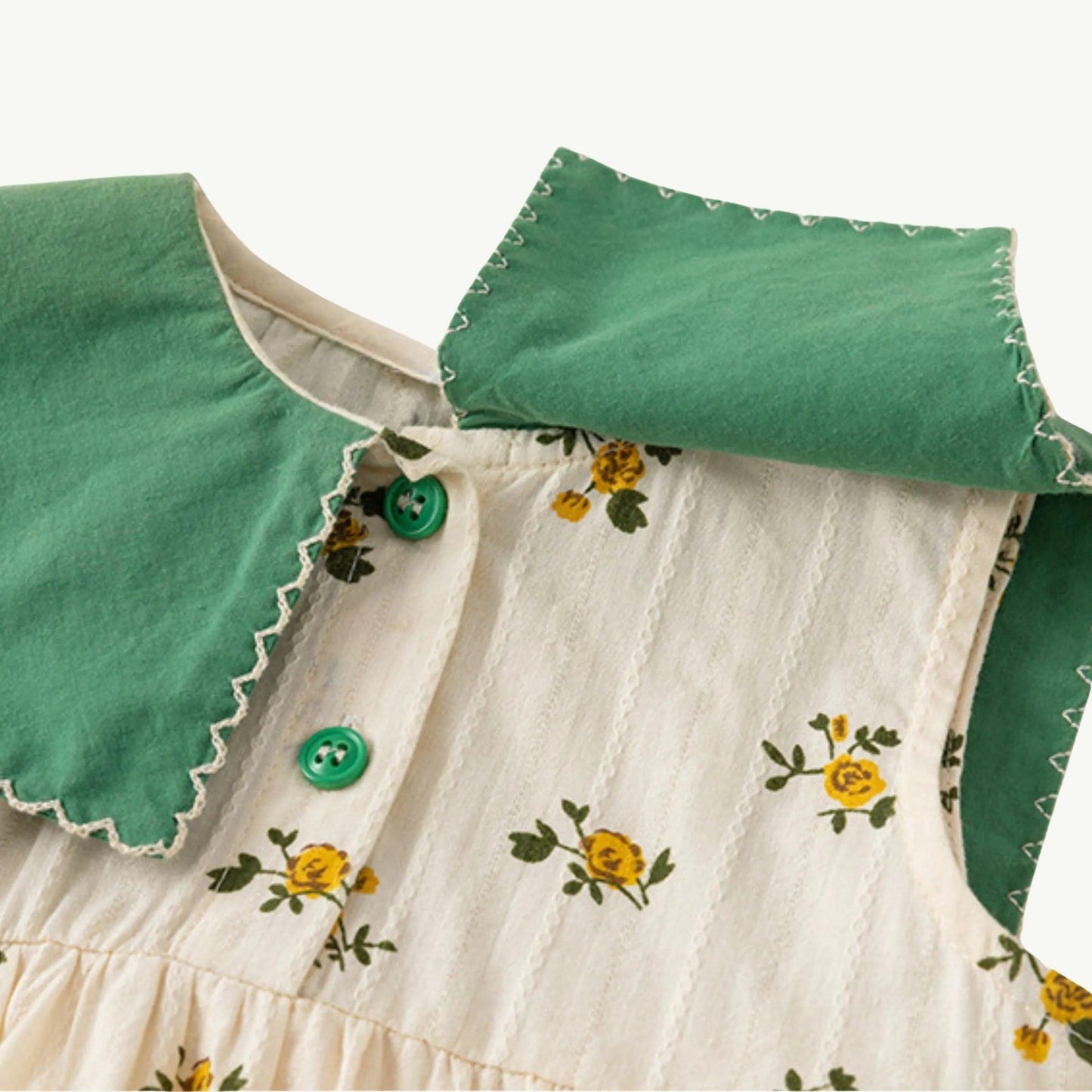 BonvovoFloralSleevelessGreenCollarDressDetail2