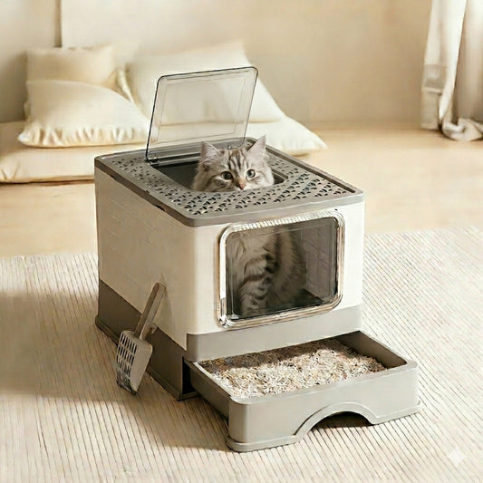 Anti-Tracking Top Entry Litter Box with Pull-Out Drawer for Large Cats